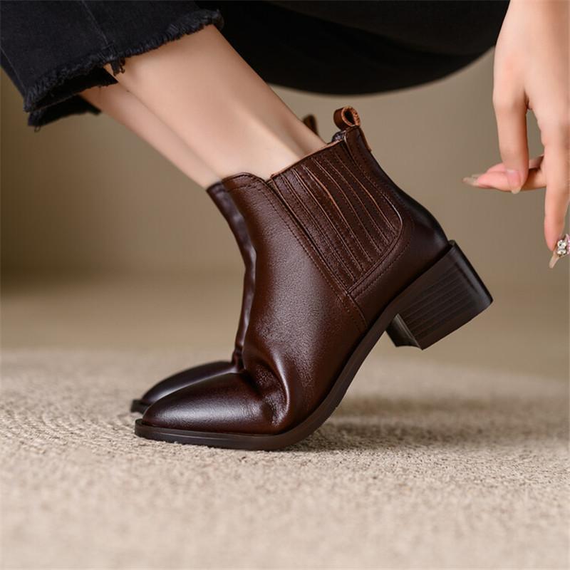 Fashion NEW Autumn Winter Genuine Leather Women Boot Fashion Short Boots Round Toe Chunky Shoes for Women Botas De Mujer Chelsea Boots