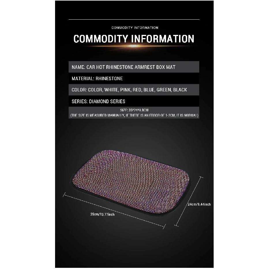 Bling Car Armrest Cover Auto Center Console Protective Cover Crystal Rhinestone Arm Rest Cushion Pad Car Accessories for Women