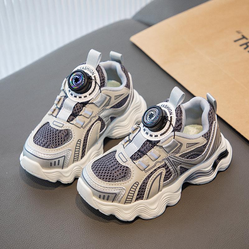 

Children s sports shoes red shoes rotating buttons 2025 spring and autumn boys and girls double mesh breathable dad shoes 37 темно-серого