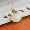 Natural Hotan Jade pendant S925 silver inlaid pendant for women's simple Chinese style with certificate