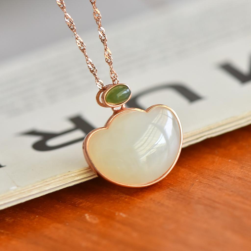 Natural Hotan Jade pendant S925 silver inlaid pendant for women's simple Chinese style with certificate