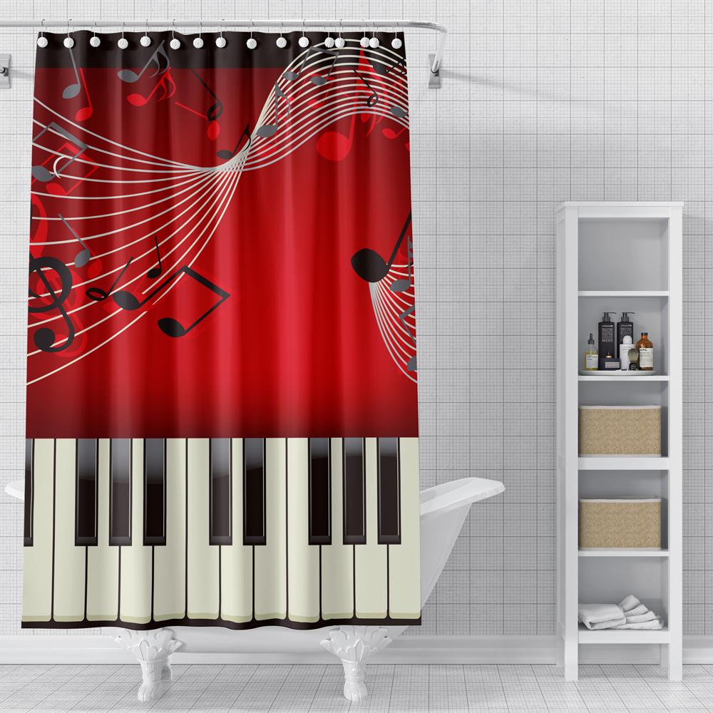 Piano Key Music Shower Curtain For Bathroom Musical Notes Waterproof Bathroom Shower Curtain Romantic Elegant Bath Bathtub Decor