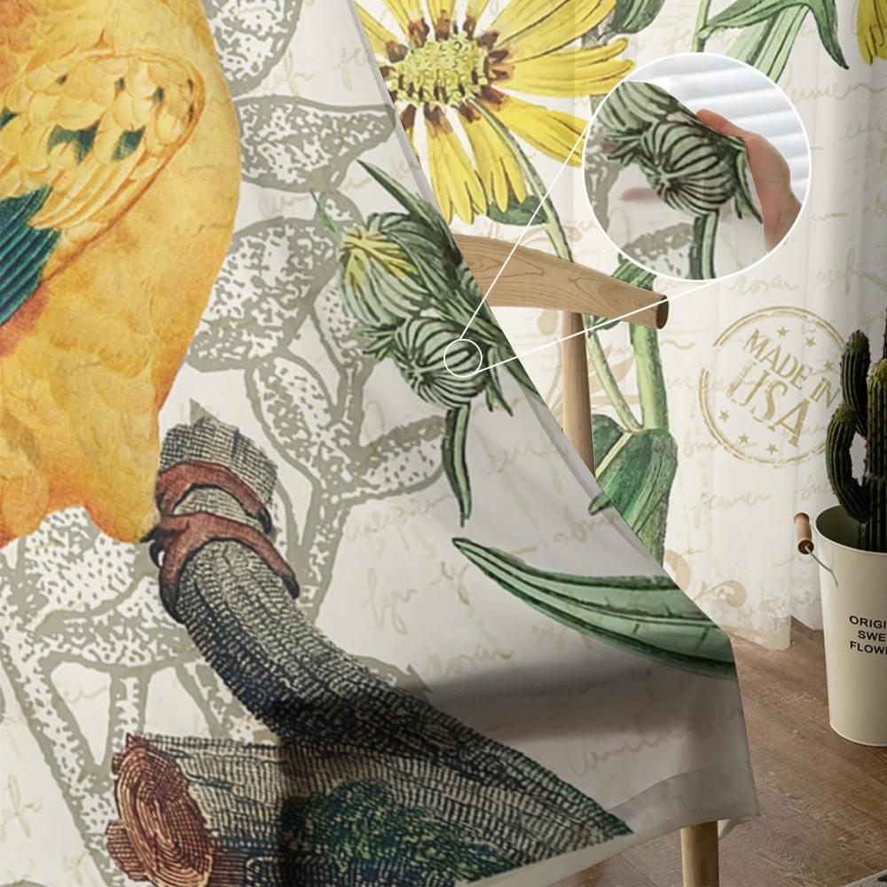 Gelber Papagei Sonnenblume Retro Transparente Vorhänge zur Wohnzimmerdekoration Fenstervorhang Küche Tüll Voile Organza Drapierungen