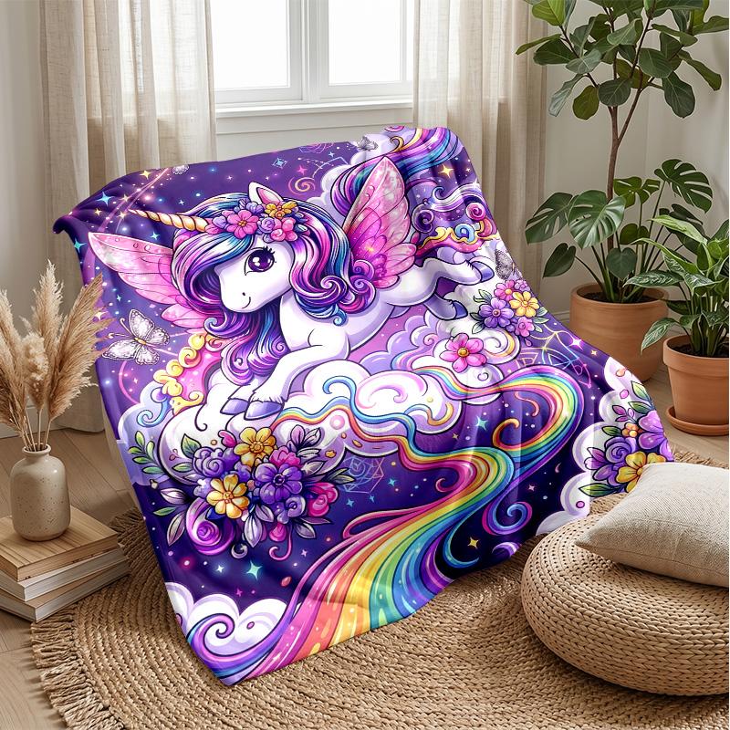Rainbow unicorn clouds Theme blanket Lightweight Warm Flannel Blanket Decorative Throw Blanket for Home Decoration