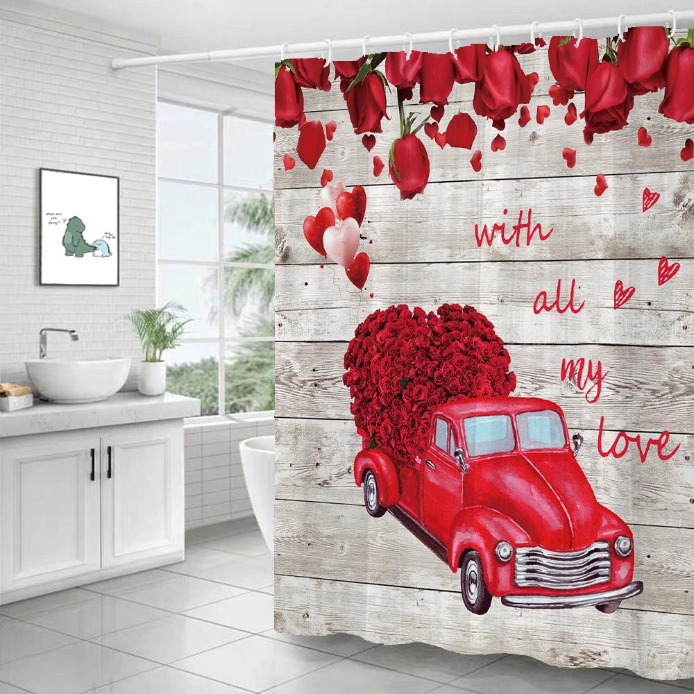 Love Shower Curtain Bathroom Curtain Girl Romantic Heart-Shaped Pattern Waterproof Polyester Cloth Home Decor Curtain With Hooks