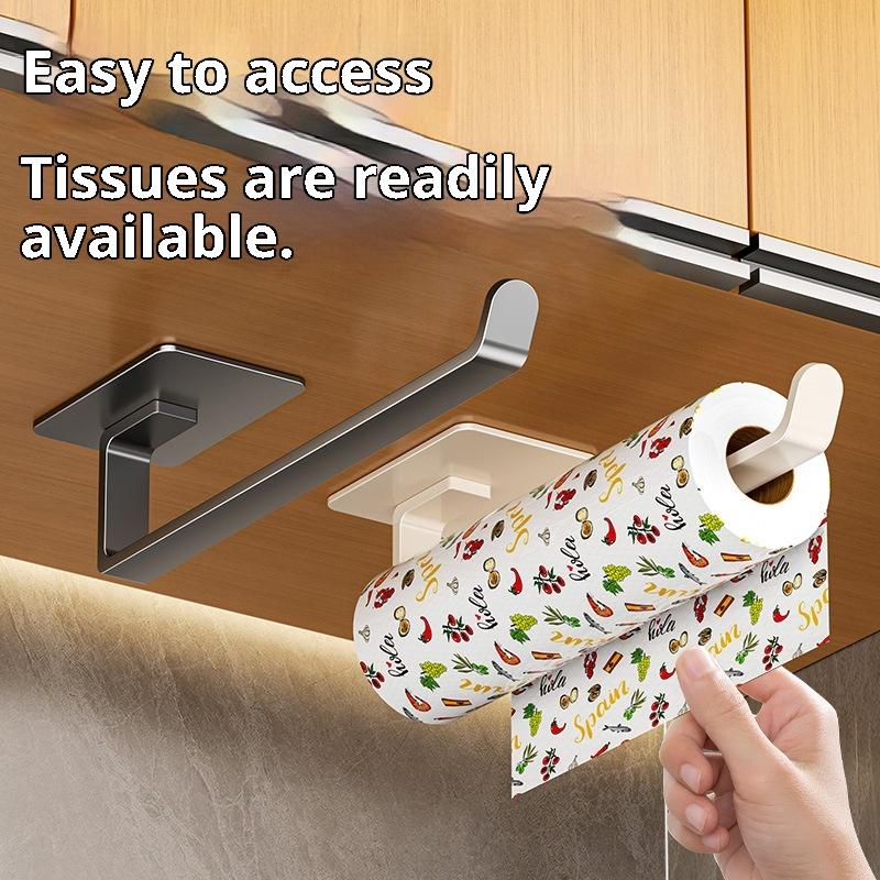 Paper Towel Holder Under Cabinet, No Drill Adhesive Kitchen Organizer for Foil, Plastic Bag, Wrap & Sponge Paper Holder