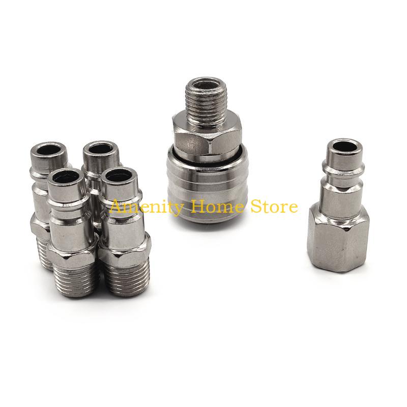 F26C 10pcs Versatile Air Compressor Fittings Male/Female Thread Quick Release Connector Set Convenient Air Line Connectors