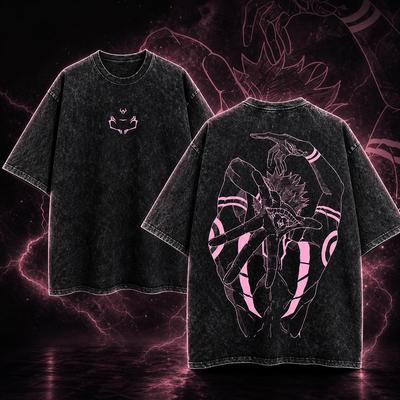 Sukuna Shirt, Jujutsu Kaisen Anime T-Shirt, Rosa Vintage-Waschung Übergroßes Grafik-T-Shirt