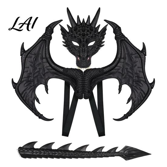 Comfortable Dragon Cosplay Children s Costumes Set with Mask Tail And Wing Lightweight Wings Set Dress Up Costumes for Ages 3-12 Halloween чёрный