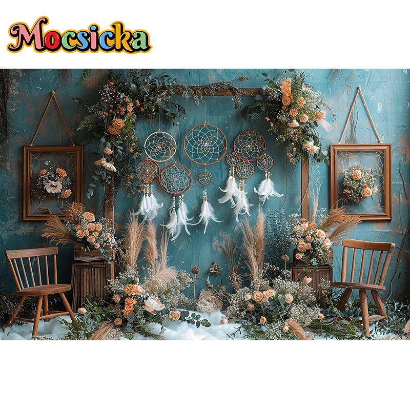 Mocsicka Photography Background Indoor Floral Boho Decor Baby Shower Maternity Adult Kids Art Portrait Backdrop Photo Studio
