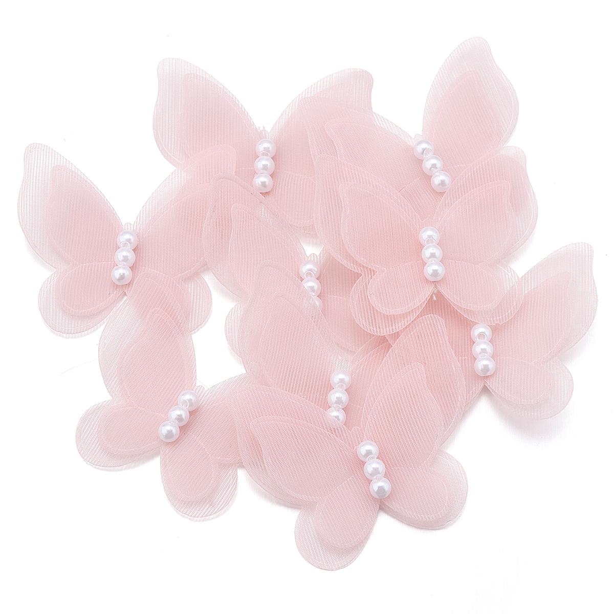 10pcs/lot Organza Fabric Butterfly Appliques Colorful Double-layer Meteor Gauze Pearl Butterfly For DIY Wedding Party Home Decor розовый