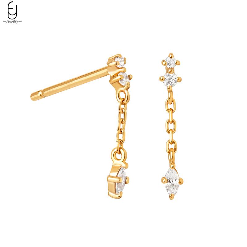 925 Silver Needle Luxury Long Chain Tassel Crystal Stud Earrings For Women Exquisite Pendant Gold Earrings Fine Jewelry