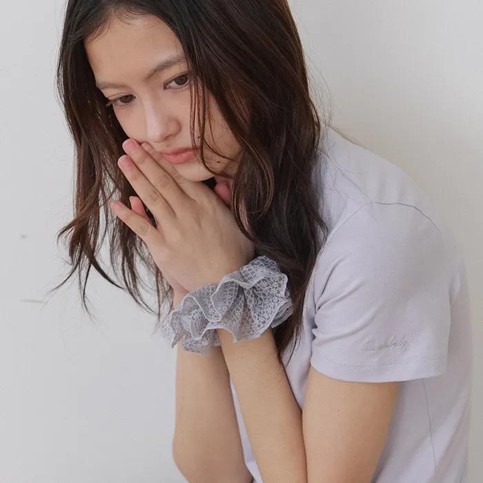 lace veil scrunchie - misty blue gray