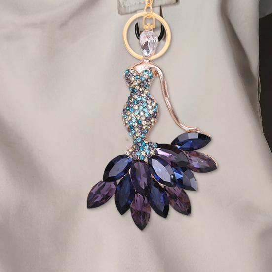Keychain Pendant 3D Electroplated Mermaid Design Sparkling Rhinestones Inlaid Key Chain with Lobster Clasp Key Ring Bags Accessories