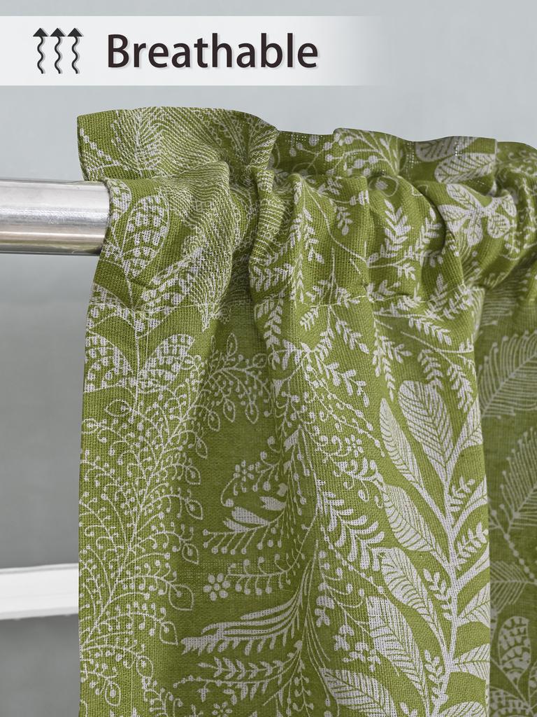 1pc Small Window Curtains for Bedroom Short Curtain for Bathroom Living Room, Leaves Print Through Rod Blackout Curtains (95%)