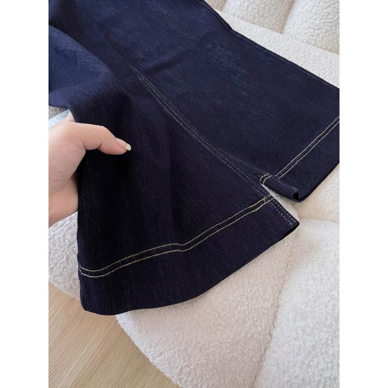 Damen High Waist Plus Size Dunkelblaue Winterjeans mit Fleecefutter - Lockere Micro-Flare Hose, Kollektion 2025