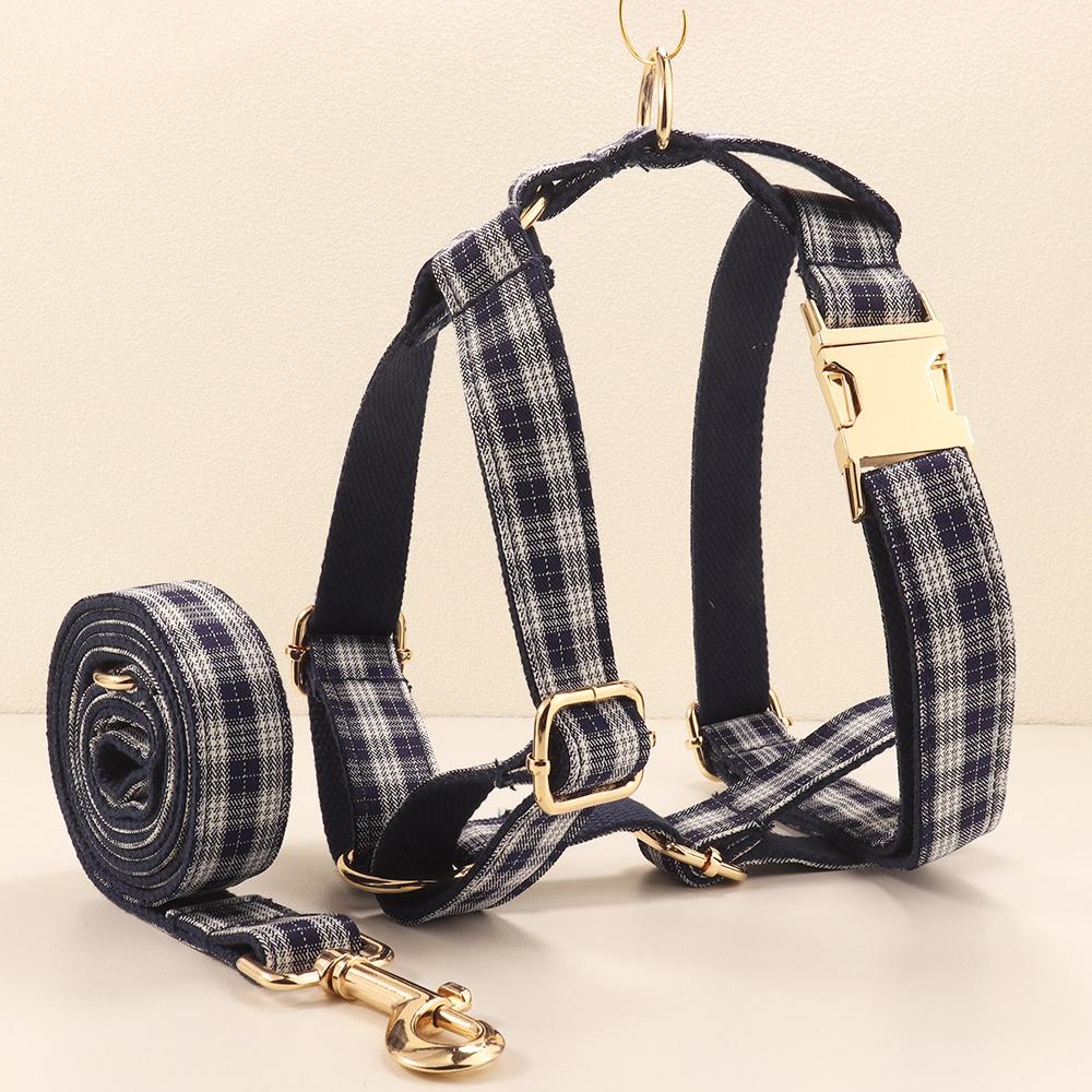 Plaid Pet Walking Harness Set with Bow Design, Adjustable Vest Collar Leash Kit for Small Dogs