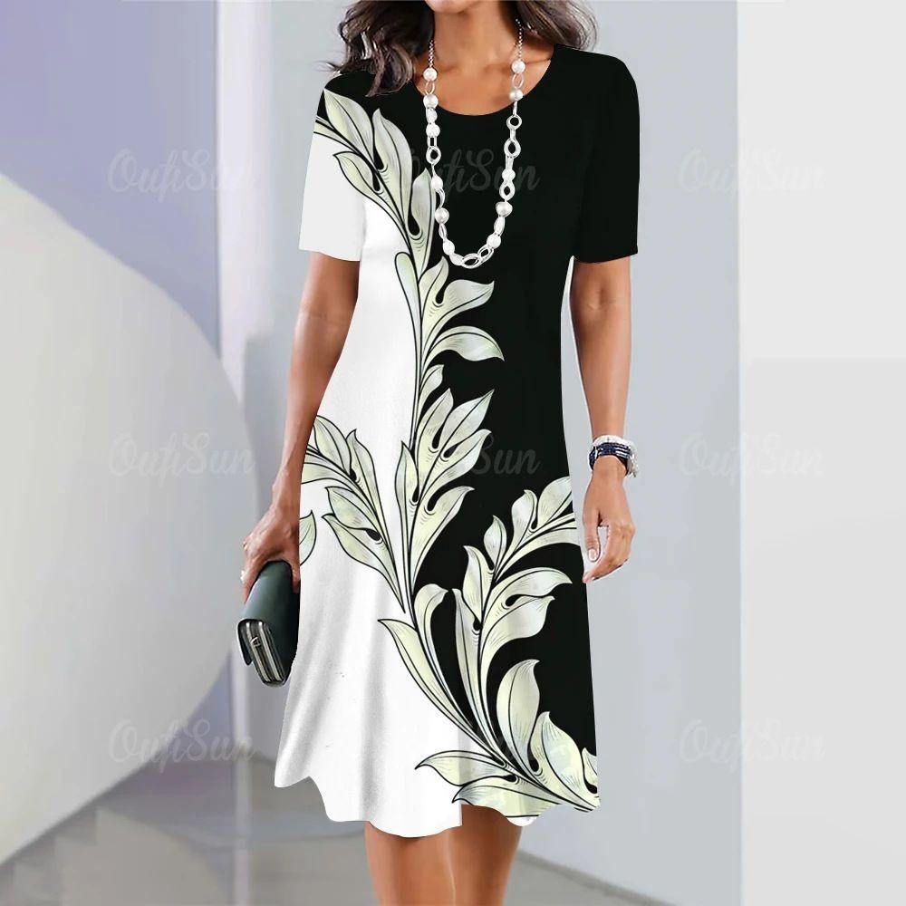 Ladies' Fashionable Round Neck Short Sleeved Dress Summer Clothing