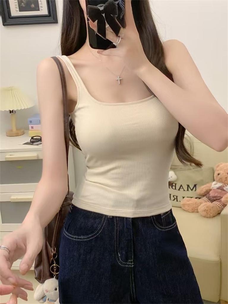 #Human cotton versatile model, small square collar integrated cup vest, polished and slim, versatile sling base, Korean A