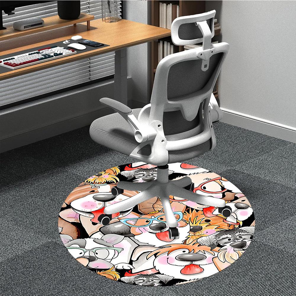1PC Dogs Cute Office Round Area Rug, Mat Suitable For Office, Under Office Chairs Bedroom Living Room Home Decor, Room Deco