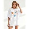 Oversized T-shirt Svart Undervattensvärld Sjöstjärna Snäcktryck Sommar Vardagskläder