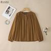 Women Casual Round Neck Solid Color Long Sleeve Blouse