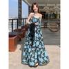The new seaside vacation dress has a high sense of texture, blue color, sleeveless suspender dress, female summer.