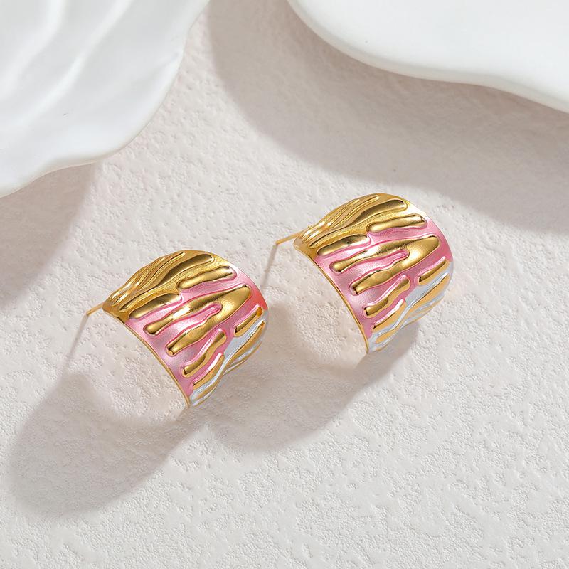 C-Form Unregelmäßige Linie Tropföl Ohrringe, 18 Karat Gold, Colorblock, Elegant & Vielseitig für Damen