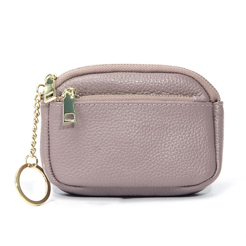 Genuine Leather Mini Zipper Coin Purse Keychain Wallet for Women