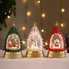 Christmas Tree Lantern Decor With Glitter Snowman Reindeer Figurine Tabletop Holiday Scene Lighting