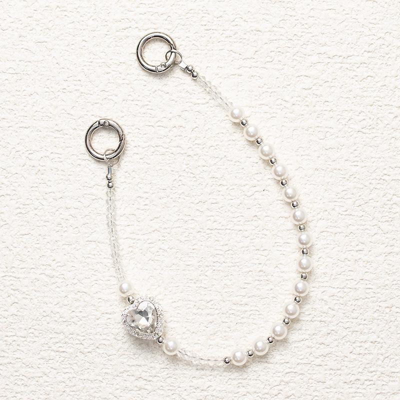 New Gray-Purple Heart Fairy Phone Lanyard: Anti-Drop Pearl Wrist Strap with High-End Appeal