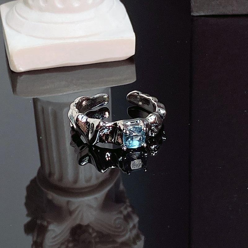 Aquamarine Series Pear-Shaped Zir*****Pen Ring Niche Design Irregular Ring French Index Finger Ring Women