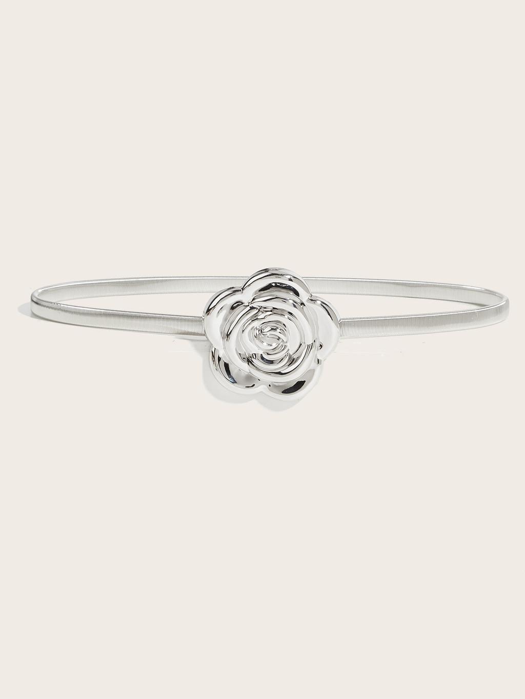 Metal Waist Female Chain Belt With Hook Closure Flower Design For Wear Casual серебряный