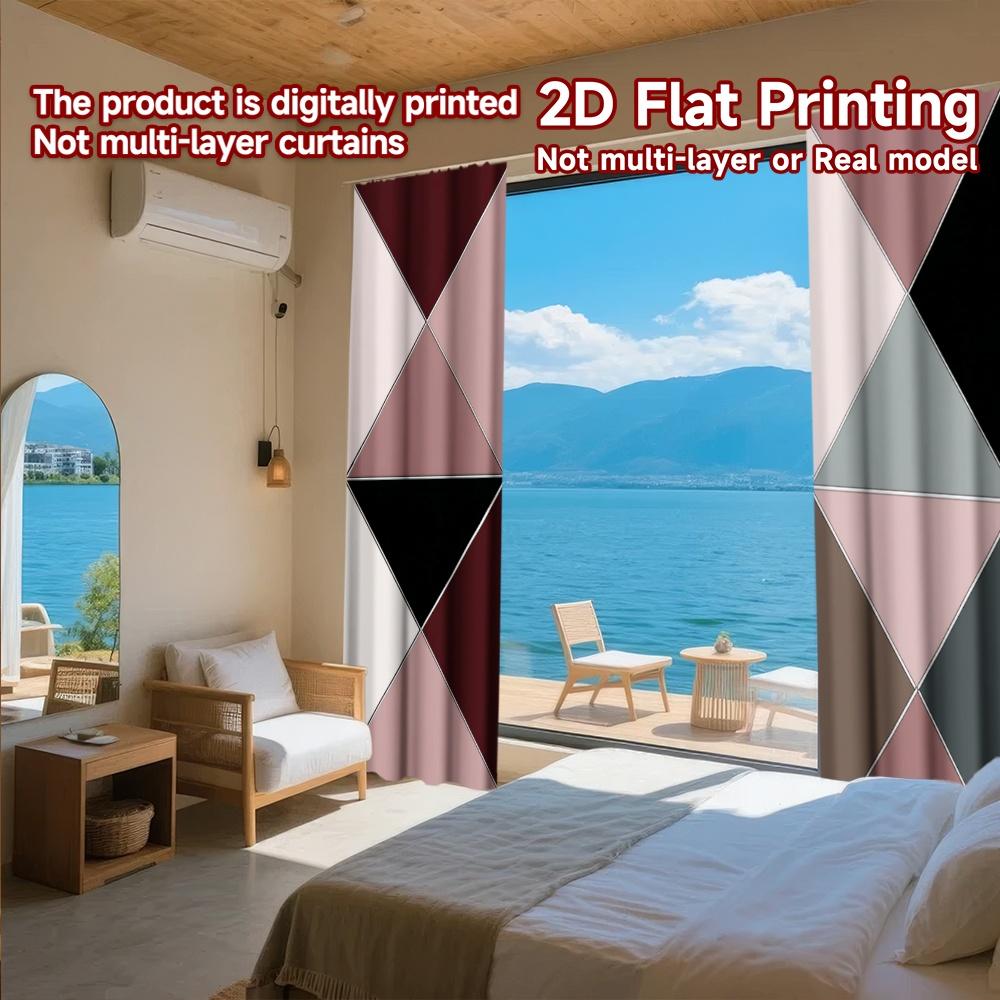 Set Of 2 Flat Printing Curtains Without Rod Geometric Triangles Soft Colors Valentine Is Day Holiday Polyester Easy Curtain Made