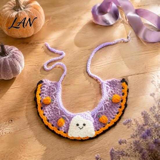 Cute Kitten Festival Outfit Halloween Pet Costume for Cats Small Dogs, Handmade Crochet Witch Hat Bib Soft Woven Headwear Collar, Adjustable