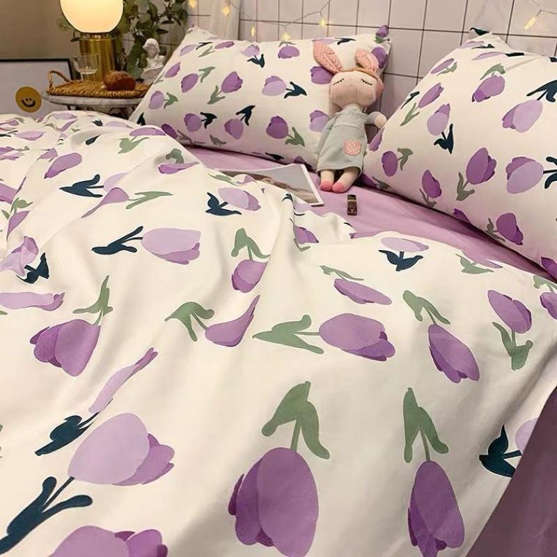 Cartoon Bear Washed Cotton Four-piece Set, Bed Sheet Quilt Cover, Bedding Three-piece Set, Dormitory