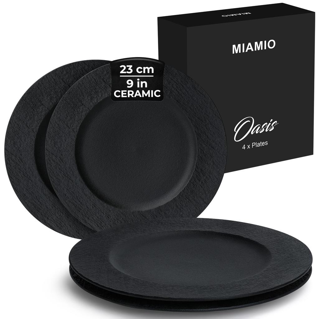 MIAMIO - 23cm, Dinner Plate Set of 4 Ceramic Plate Set, Dinnerware Set - Modern Plates, Microwave and Dishwasher Safe - Oasis Collection