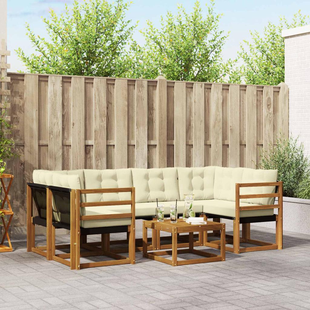 Outdoor Sofa Set with Cushions 7 pcs Natural and Cream