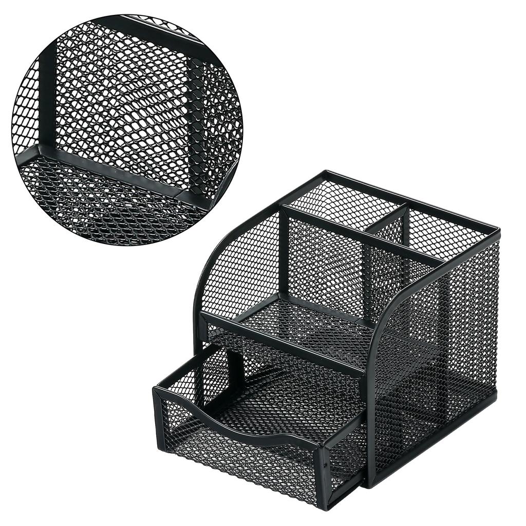Space Saving Desk Organisers with Sliding Drawer Mesh Metal Pen for Office