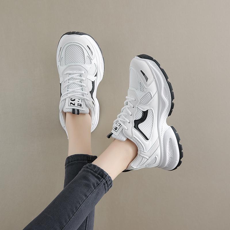 Modische Sneaker für Damen Einfarbig Verschleißfest Outdoor 2024 Hohe Qualität Schnürschuhe Dicke Sohle Damenschuhe Zapatillas Mujer