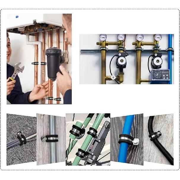30Pcs Rubber Lined P Clips 6-45mm 304 Stainless Steel Bracket Clamp Pipe Wall Mounting Fix Fasteners for Wires Cable Clamp Clip