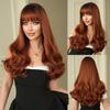 High Quality Copper Brown Wavy Wig Women With Long Curly Hair Full Head Round Face Internet Famous Bangs Fluffy Top Set