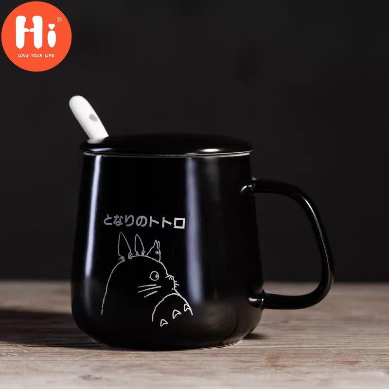 

Кофейные кружки Тоторо в японском стиле для влюбленных, креативная чашка для молока с крышкой и ложкой, офисная простая керамическая чашка для чая, воды, посуда для напитков