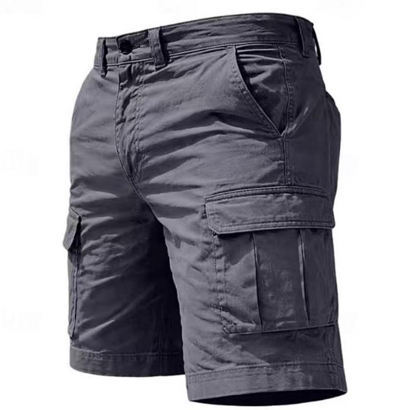 Men Button Fly Multi Flap Cargo Pocket Washed Twill Casual Bermuda Shorts Outdoor Walking Pants S серый