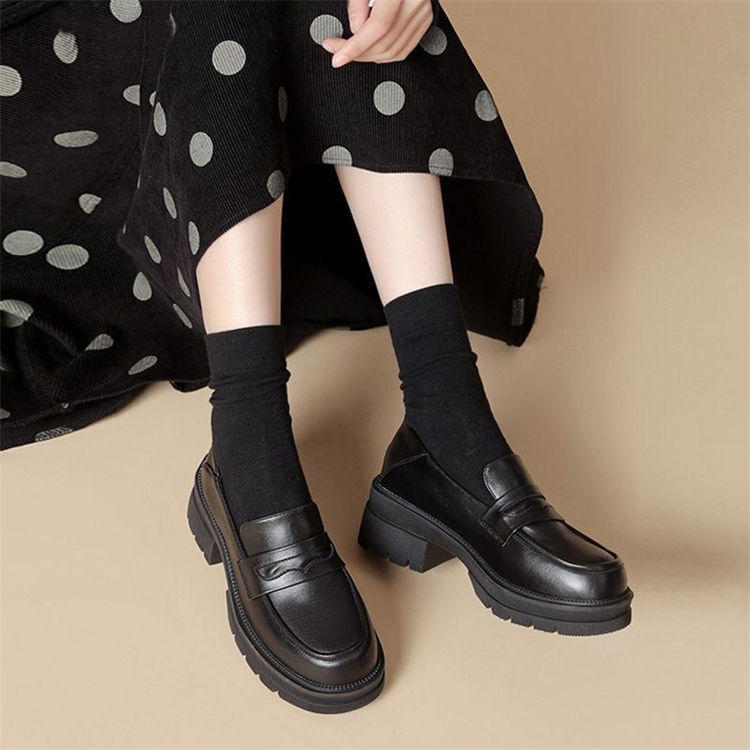 Small leather shoes women's new spring and autumn 2025 thick heel platform loafers British style retro soft leather single shoes women