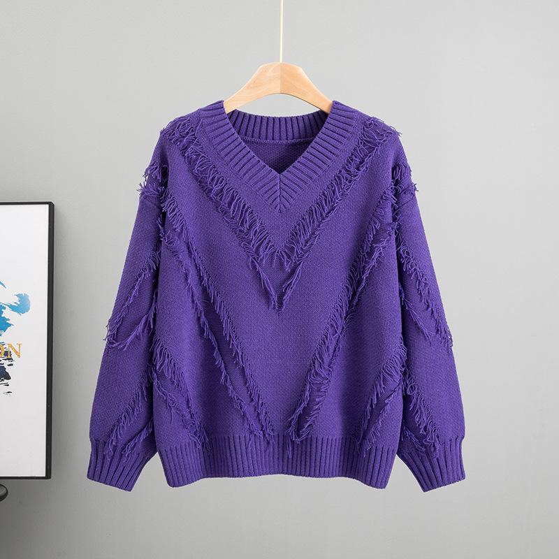 Loose Knitted V-neck Lazy Fringed Sweater Women's 2025 Autumn New Fashion Foreign Style Inner Top
