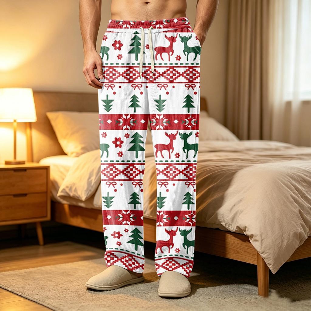 Pantaloni Pigiama da Uomo in Velluto a Coste con Tasche, Pantaloni da Notte Casual per Casa e Ora di Dormire
