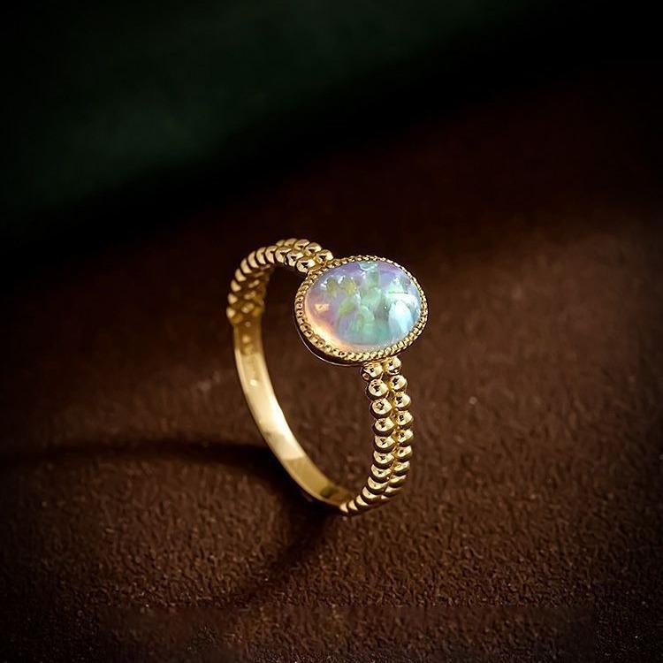 

Vintage Japanese-Style Adjustable Opal Ring for Women Adjustable Open Ring