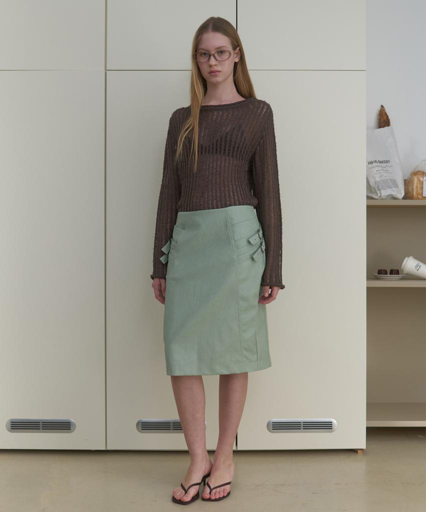 Majone Buckle Leather Skirt_Mint