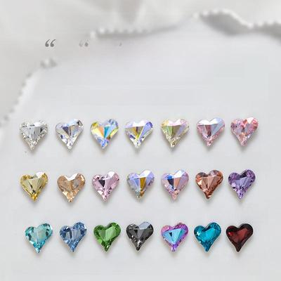 "10-Piece Heart-Shaped Nail Art Accessories with Pointed Bottom Transparent and Colorful Diamonds"